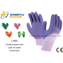 Хлопок Interlock Shell Латекс 3/4 покрытием вязать запястье безопасности рабочих перчаток (L1803)
